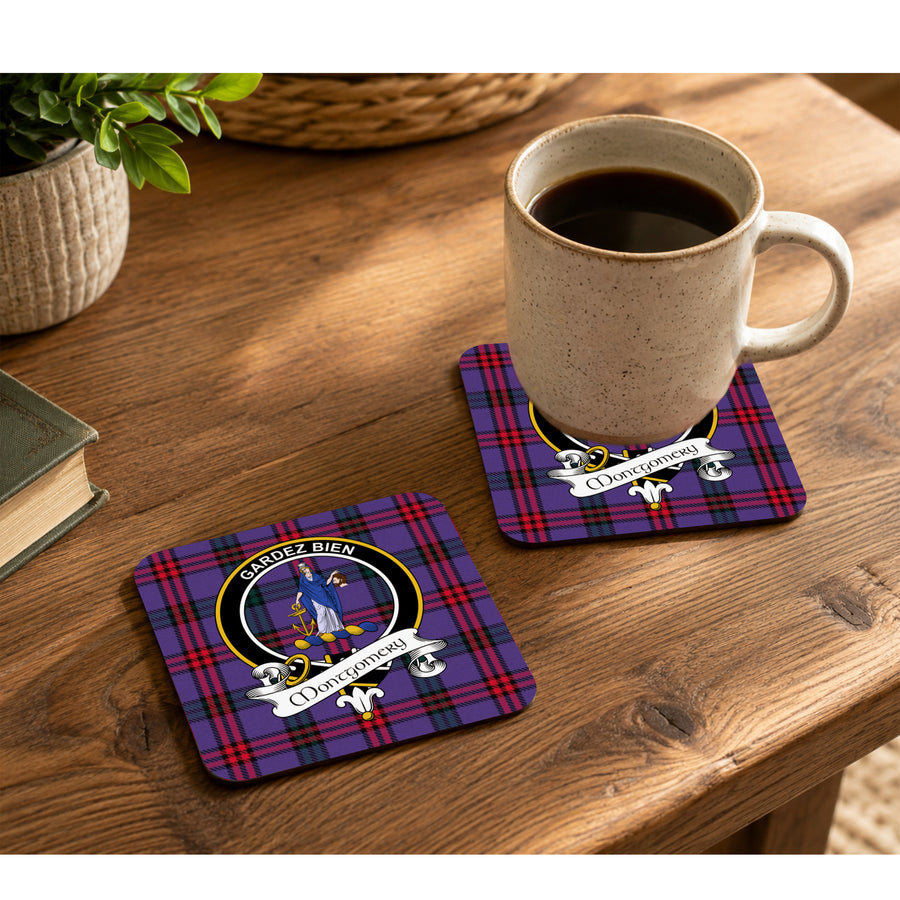 Montgomery Scottish Clan Crest Rubber Coasters - Black Design Set of 4