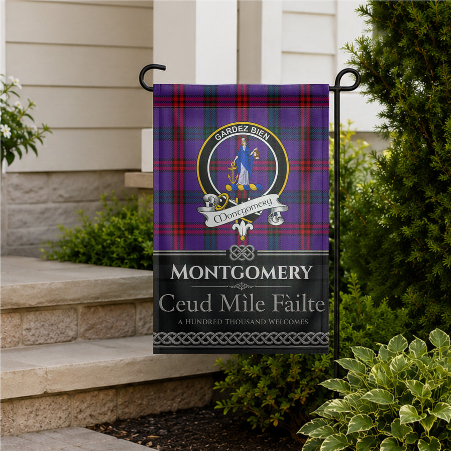 Montgomery Scottish Clan Crest Garden Flag - Black Design