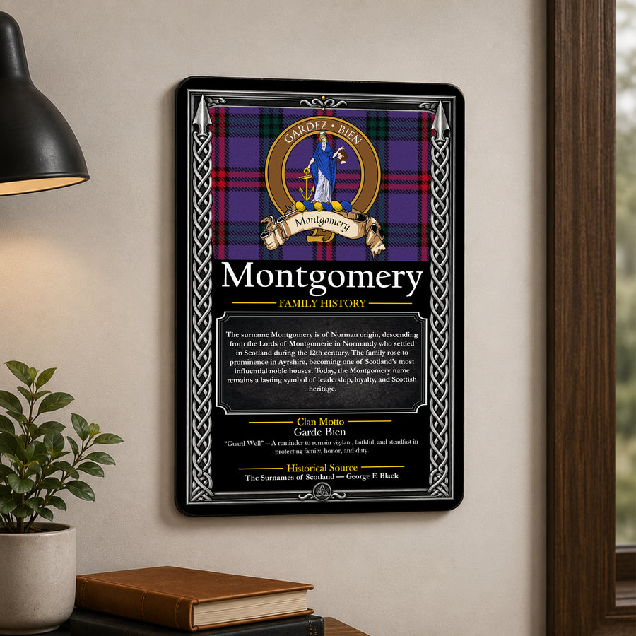 Montgomery Scottish Family History Metal Sign – Brown Crest