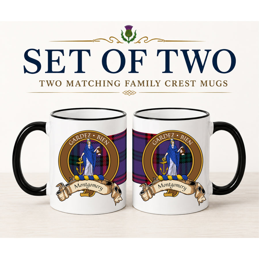 Montgomery Scottish Clan Crest 11 oz Mugs – Brown Crest Design | Set of 2