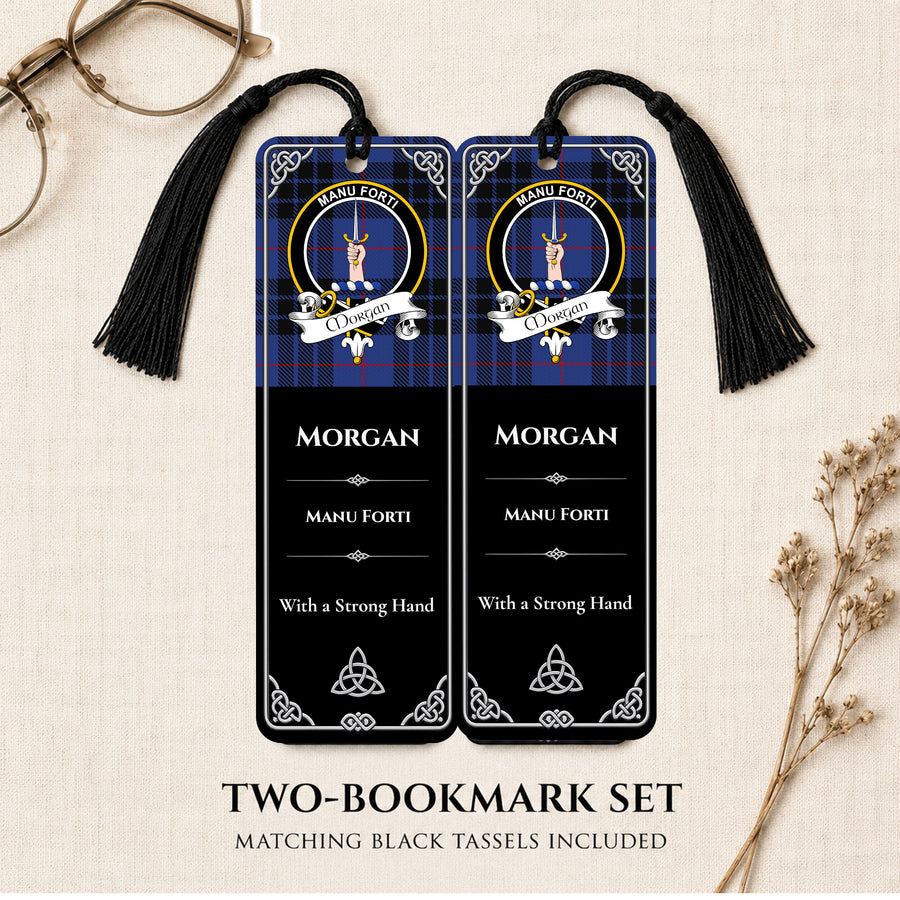 Morgan Scottish Clan Crest Metal Bookmarks – Black Set of 2