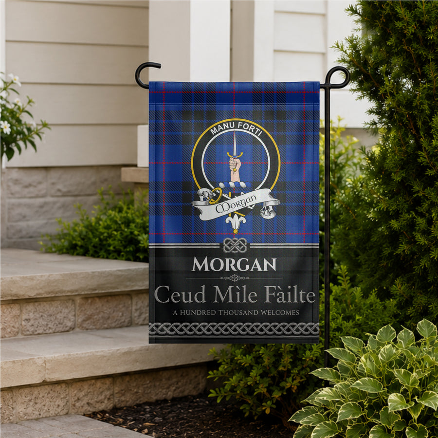 Morgan Scottish Clan Crest Garden Flag - Black Design