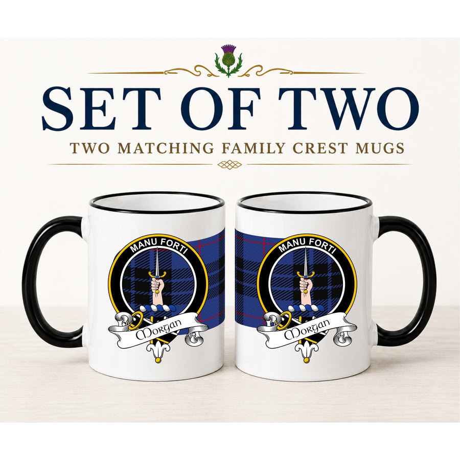 Morgan Scottish Clan Crest 11 oz Mugs – Black Crest Design | Set of 2