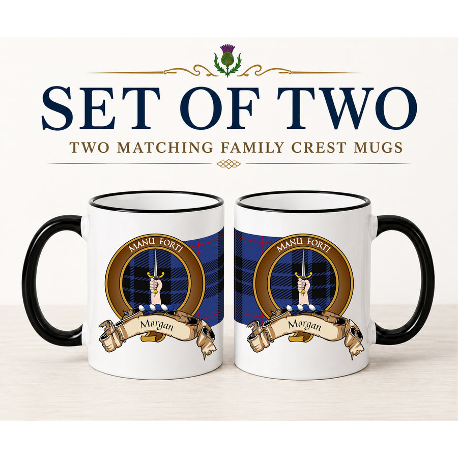 Morgan Scottish Clan Crest 11 oz Mugs – Brown Crest Design | Set of 2