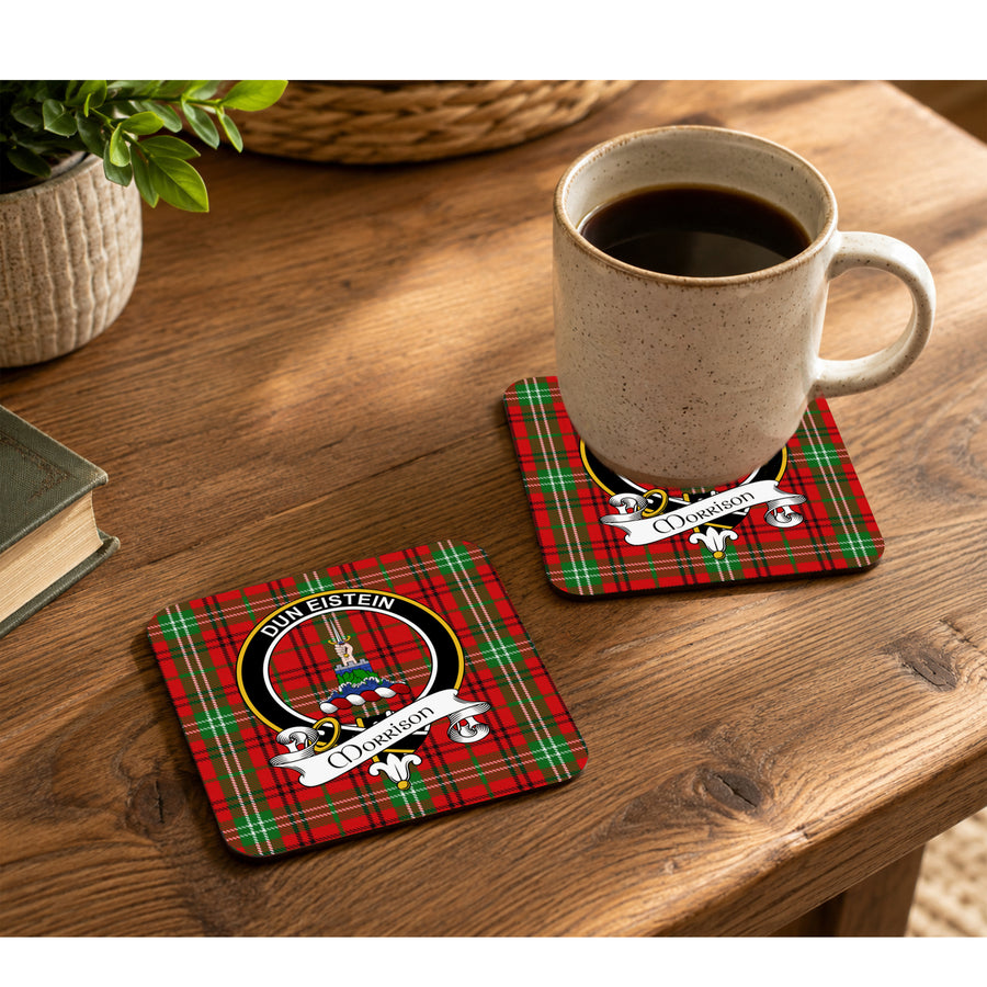 Morrison Scottish Clan Crest Rubber Coasters - Black Design Set of 4