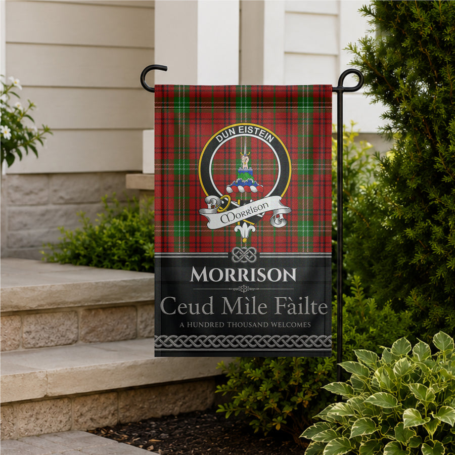 Morrison Scottish Clan Crest Garden Flag - Black Design