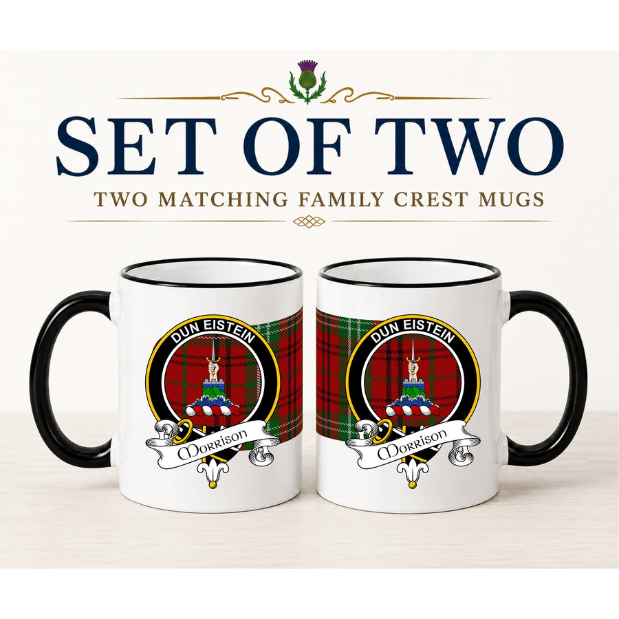 Morrison Scottish Clan Crest 11 oz Mugs – Black Crest Design | Set of 2