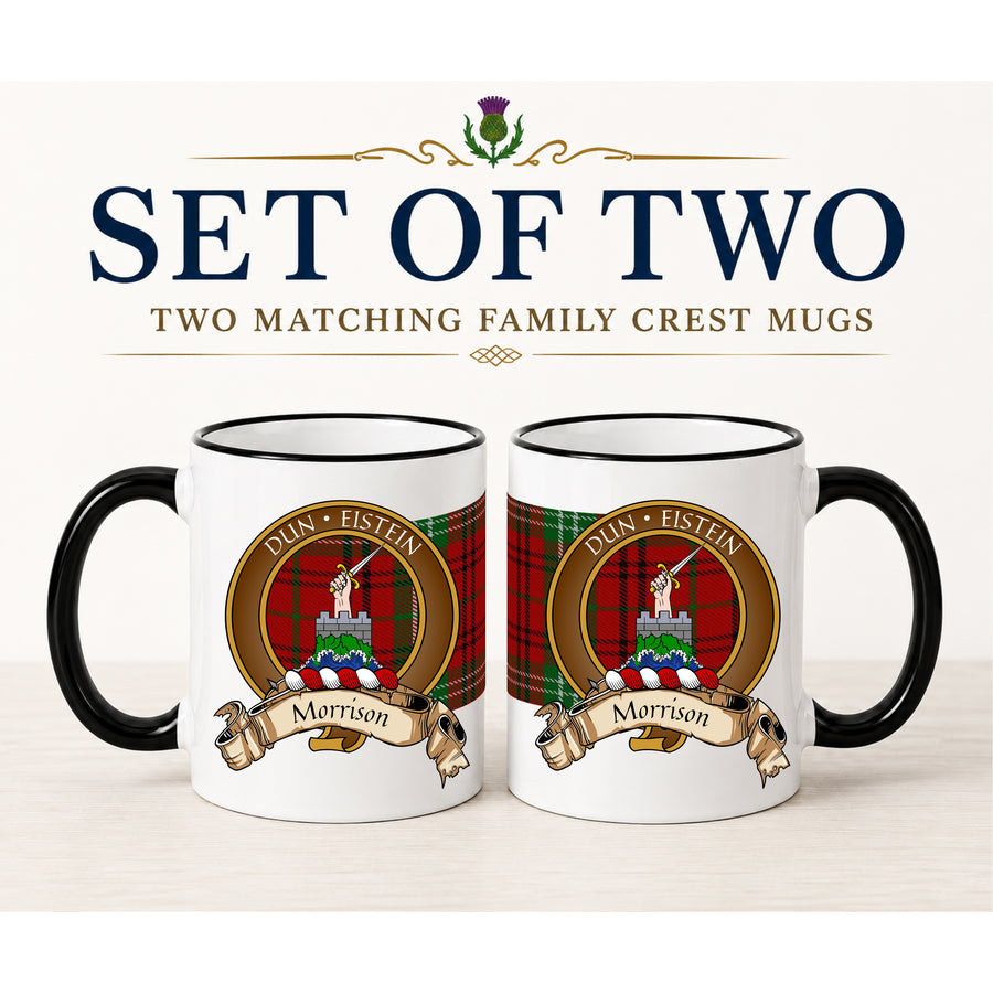Morrison Scottish Clan Crest 11 oz Mugs – Brown Crest Design | Set of 2