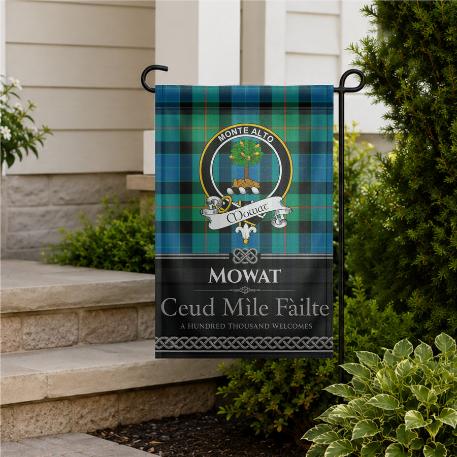 Mowat Scottish Clan Crest Garden Flag - Black Design
