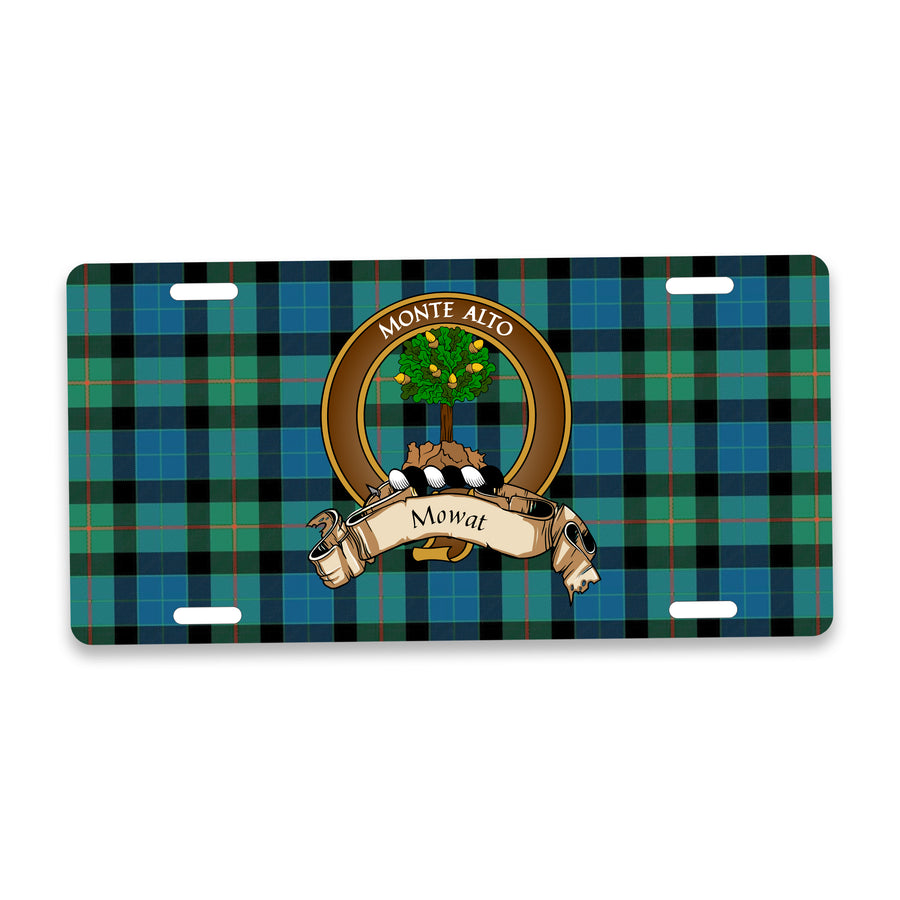 Mowat Scottish Clan Crest Auto License Plate – Brown Crest Design