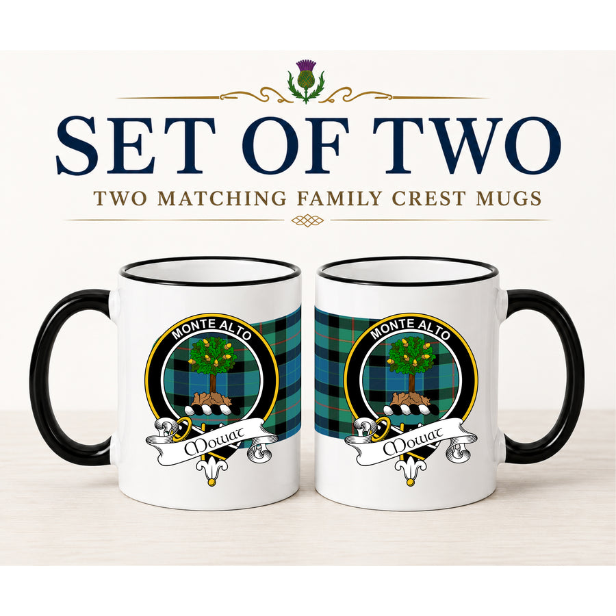 Mowat Scottish Clan Crest 11 oz Mugs – Black Crest Design | Set of 2