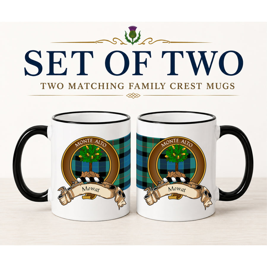 Mowat Scottish Clan Crest 11 oz Mugs – Brown Crest Design | Set of 2