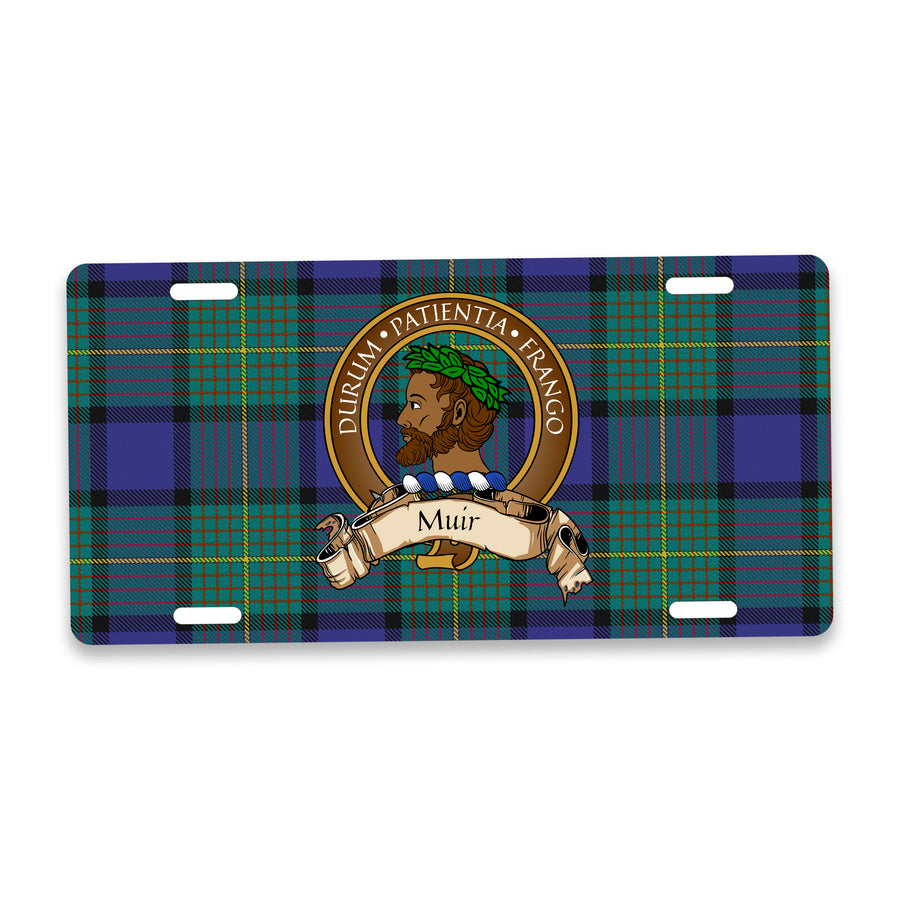Muir Scottish Clan Crest Auto License Plate – Brown Crest Design