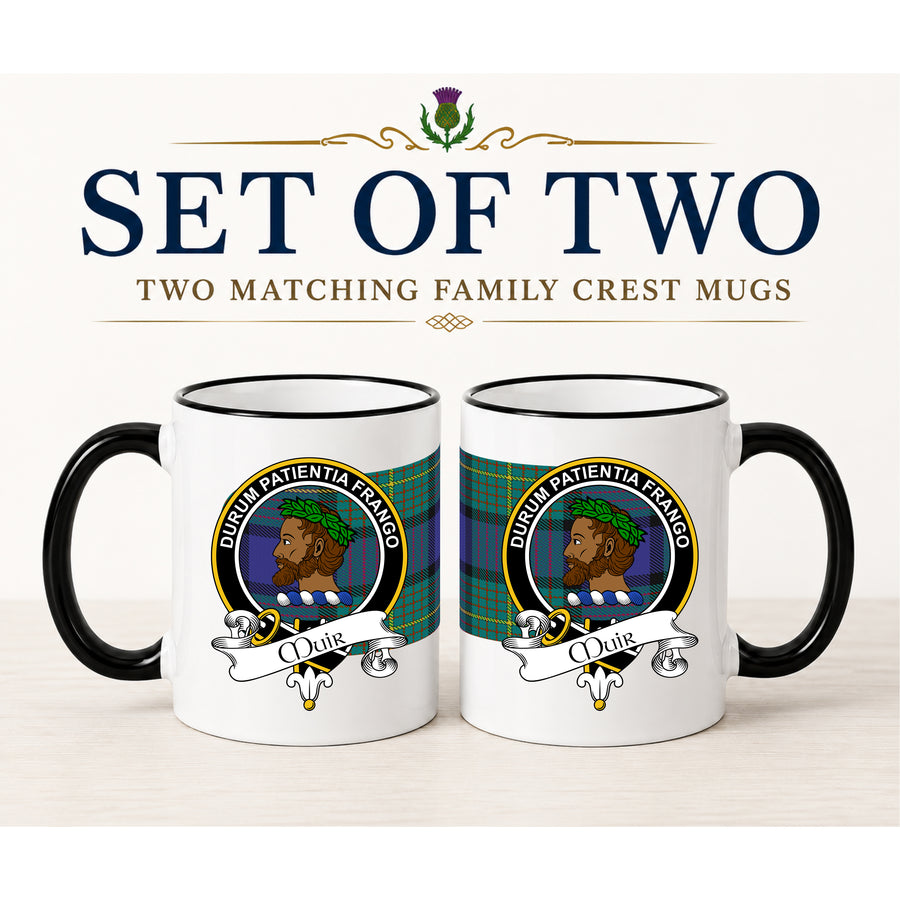 Muir Scottish Clan Crest 11 oz Mugs – Black Crest Design | Set of 2