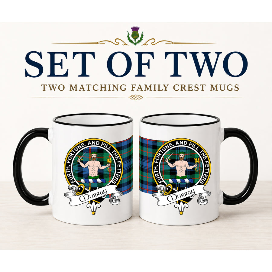 Murray Scottish Clan Crest 11 oz Mugs – Black Crest Design | Set of 2