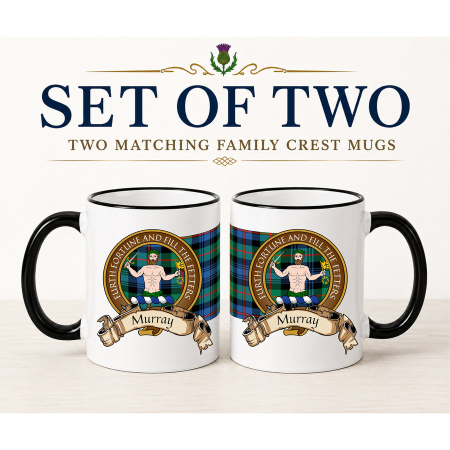 Murray Scottish Clan Crest 11 oz Mugs – Brown Crest Design | Set of 2