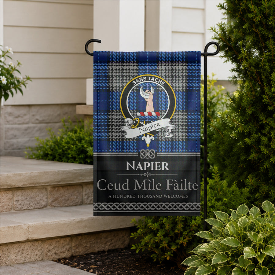 Napier Scottish Clan Crest Garden Flag - Black Design