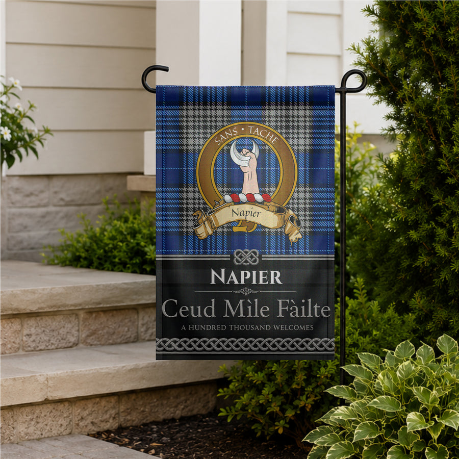 Napier Scottish Clan Crest Garden Flag - Brown Design