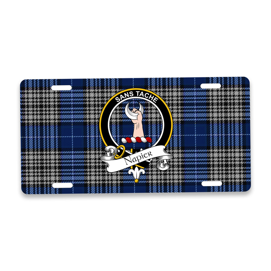 Napier Scottish Clan Crest Auto License Plate – Black Crest Design
