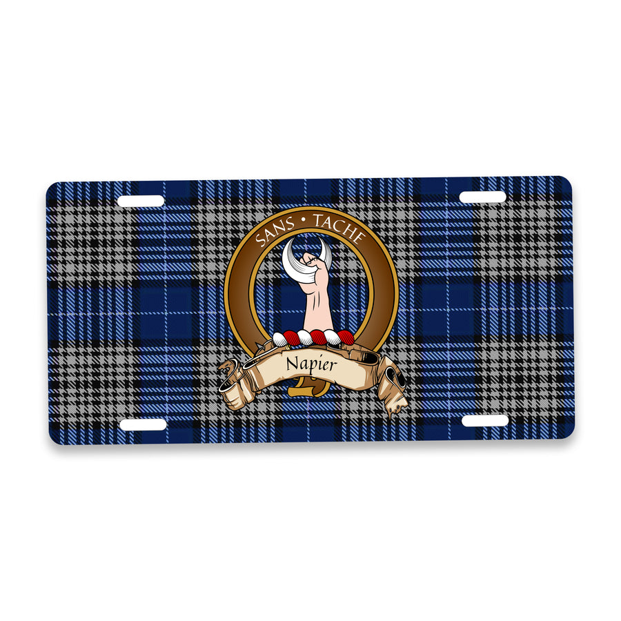 Napier Scottish Clan Crest Auto License Plate – Brown Crest Design