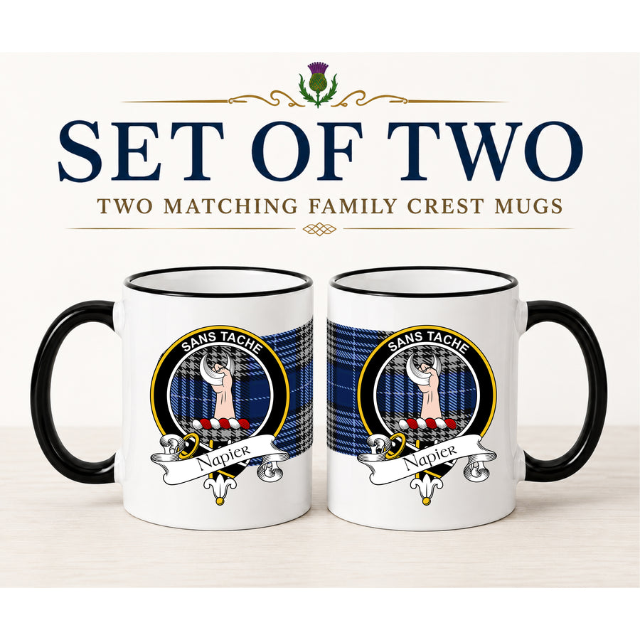 Napier Scottish Clan Crest 11 oz Mugs – Black Crest Design | Set of 2