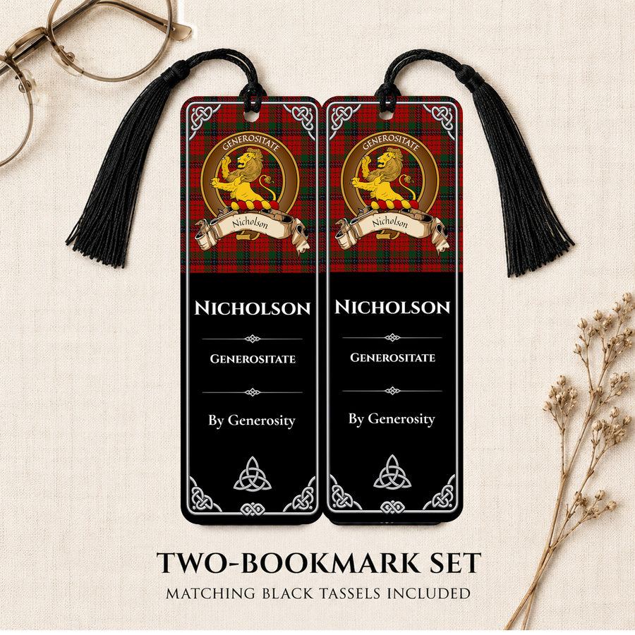 Nicholson Scottish Clan Crest Metal Bookmarks - Brown Set of 2
