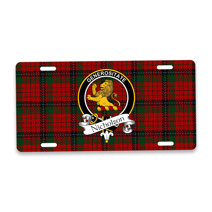 Nicholson Scottish Clan Crest Auto License Plate – Black Crest Design