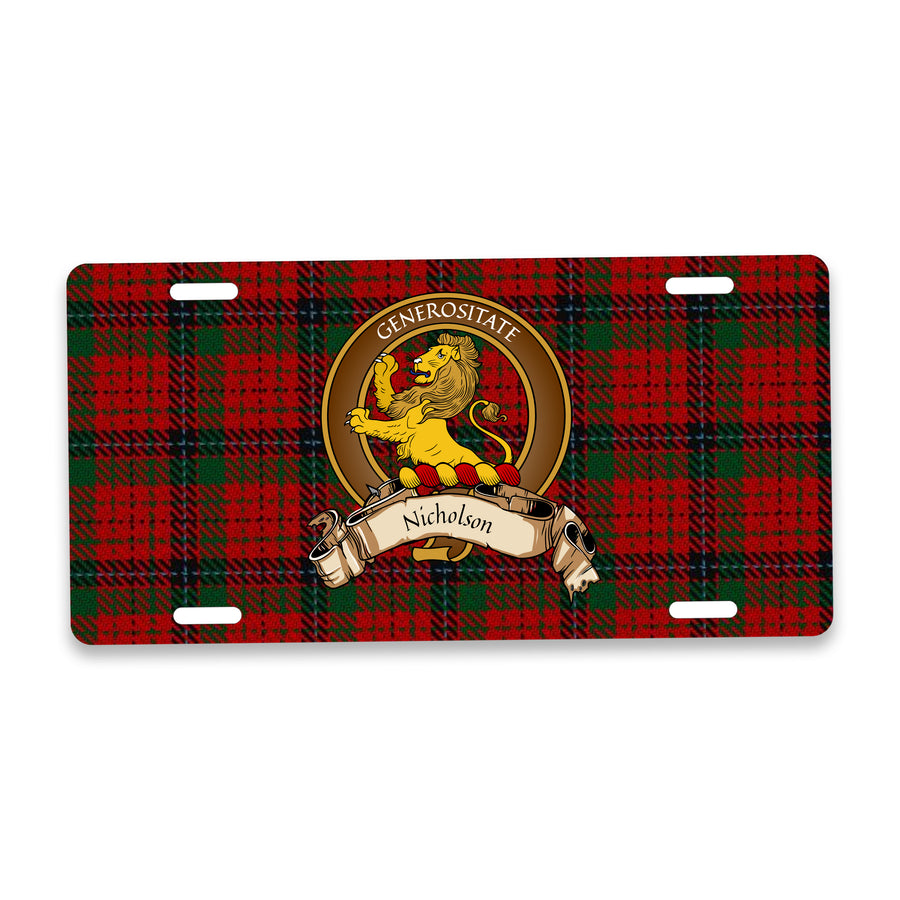 Nicholson Scottish Clan Crest Auto License Plate – Brown Crest Design