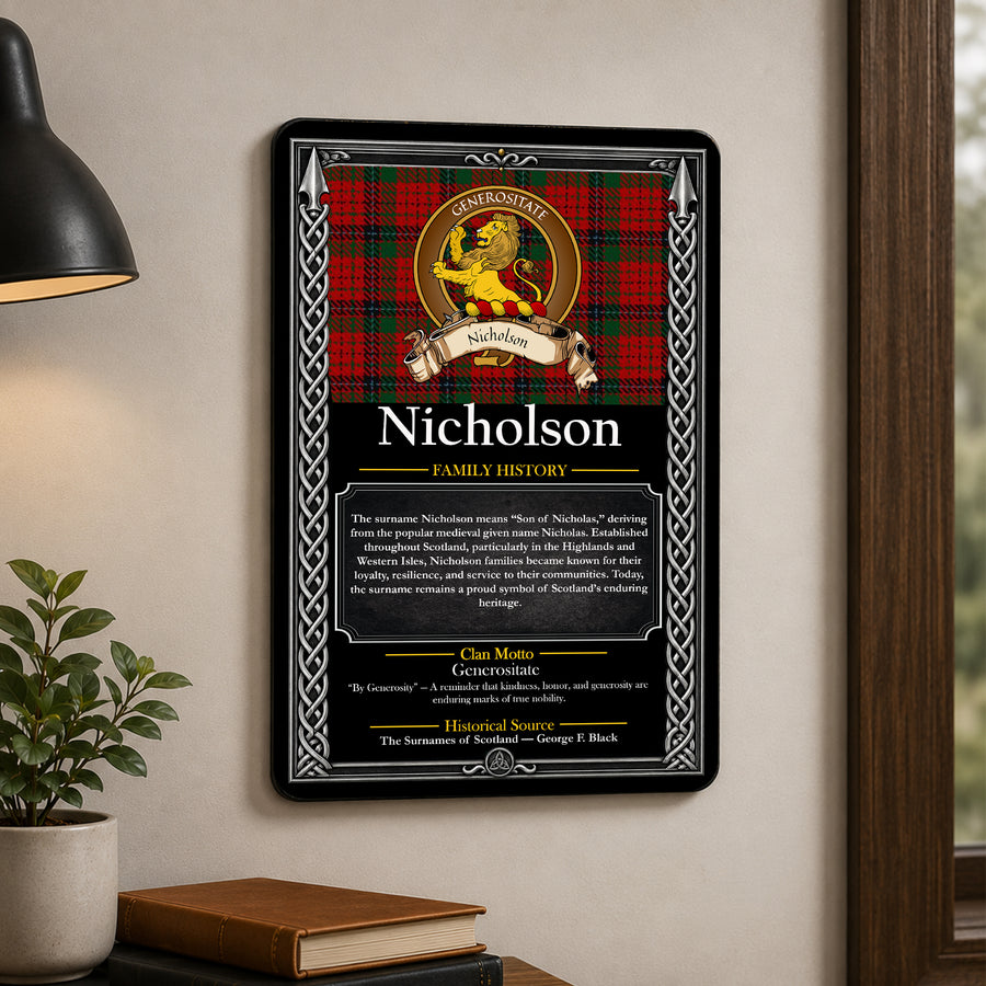 Nicholson Scottish Family History Metal Sign – Brown Crest