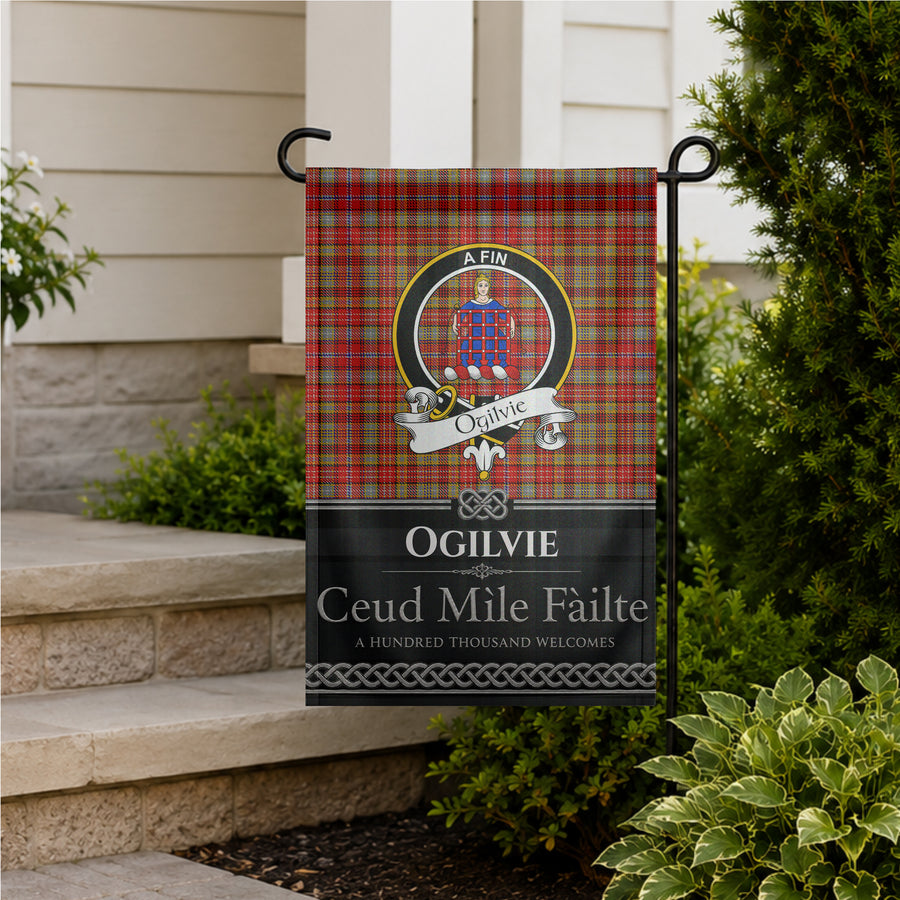 Ogilvie Scottish Clan Crest Garden Flag - Black Design