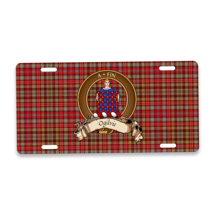Ogilvie Scottish Clan Crest Auto License Plate – Brown Crest Design