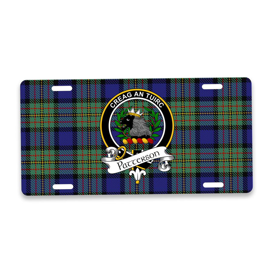 Patterson Scottish Clan Crest Auto License Plate – Black Crest Design