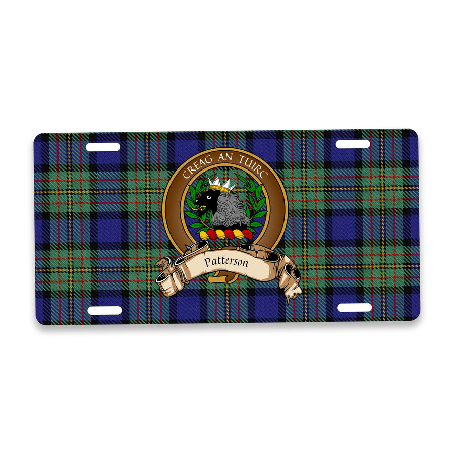 Patterson Scottish Clan Crest Auto License Plate – Brown Crest Design