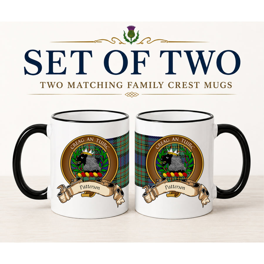 Patterson Scottish Clan Crest 11 oz Mugs – Brown Crest Design | Set of 2