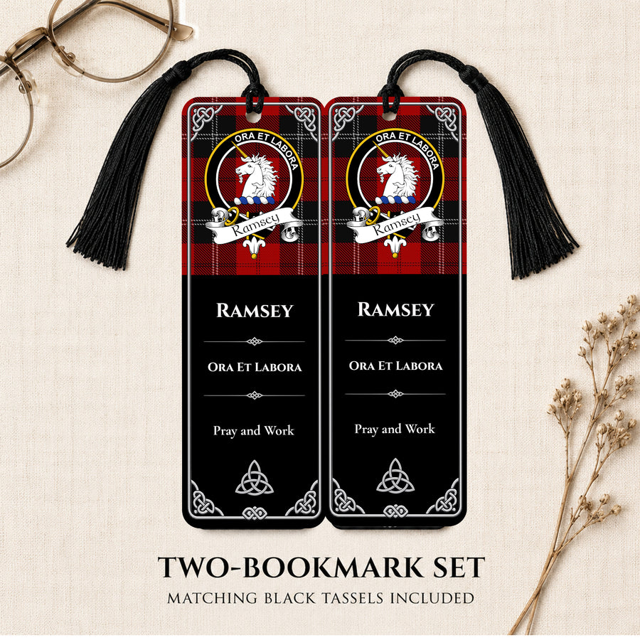 Ramsey Scottish Clan Crest Metal Bookmarks – Black Set of 2