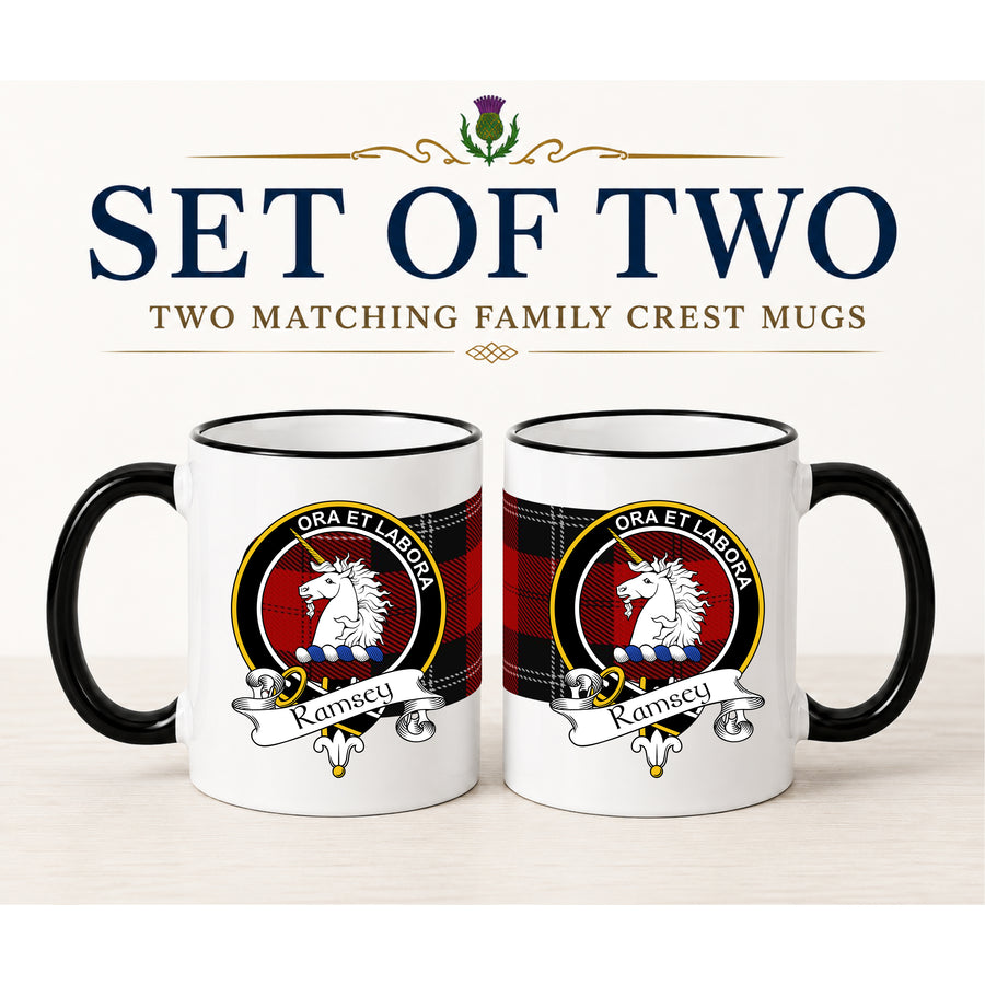 Ramsey Scottish Clan Crest 11 oz Mugs – Black Crest Design | Set of 2