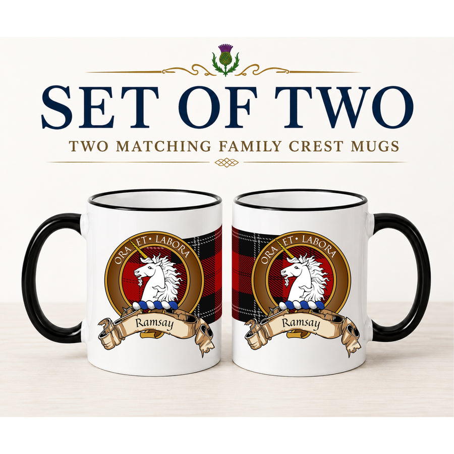 Ramsey Scottish Clan Crest 11 oz Mugs – Brown Crest Design | Set of 2