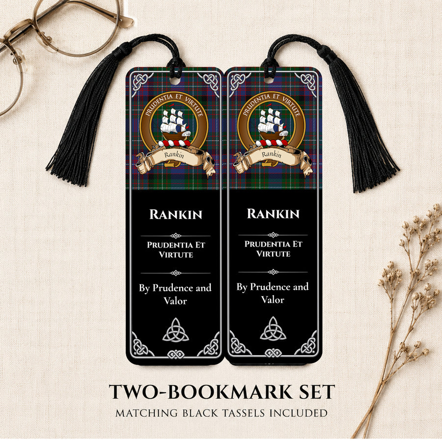 Rankin Scottish Clan Crest Metal Bookmarks - Brown Set of 2