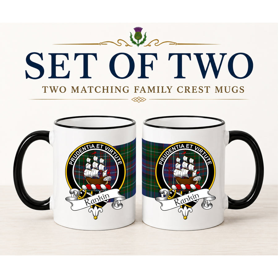 Rankin Scottish Clan Crest 11 oz Mugs – Black Crest Design | Set of 2