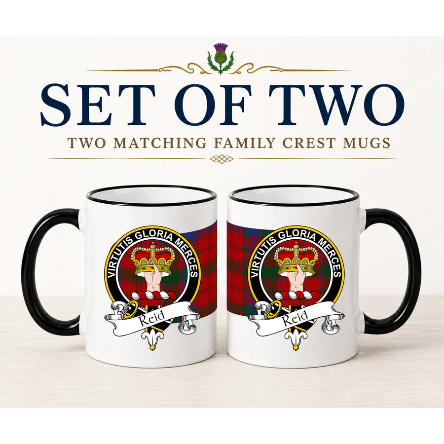 Reid Scottish Clan Crest 11 oz Mugs – Black Crest Design | Set of 2
