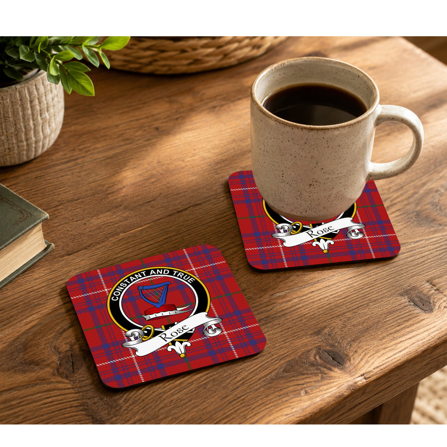 Rose Scottish Clan Crest Rubber Coasters - Black Design Set of 4