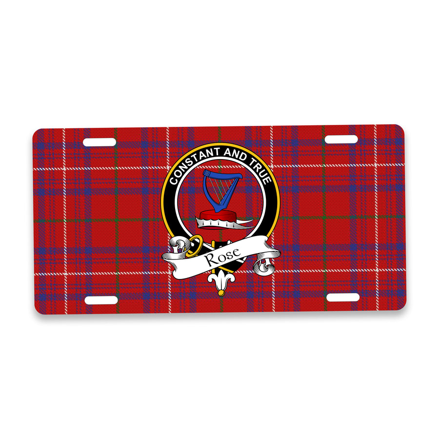 Rose Scottish Clan Crest Auto License Plate – Black Crest Design