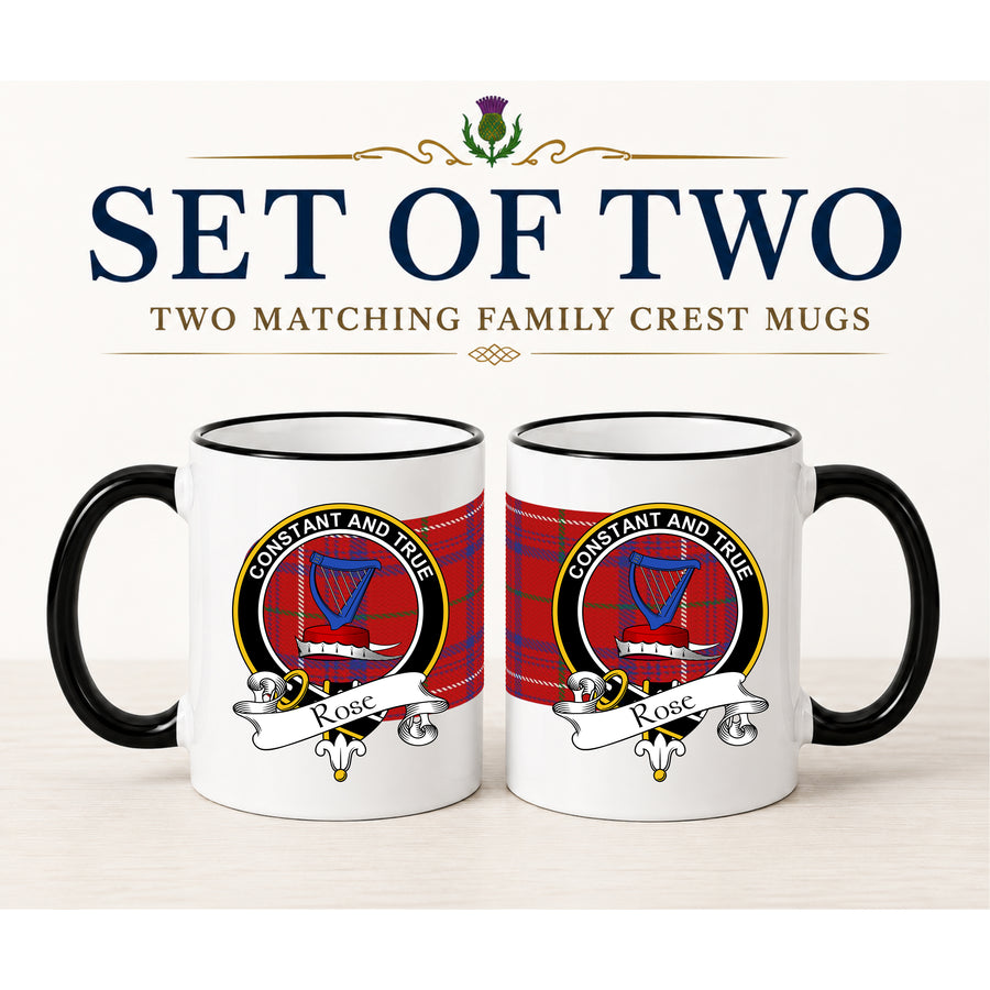 Rose Scottish Clan Crest 11 oz Mugs – Black Crest Design | Set of 2