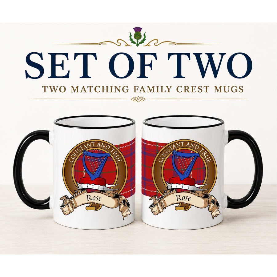 Rose Scottish Clan Crest 11 oz Mugs – Brown Crest Design | Set of 2