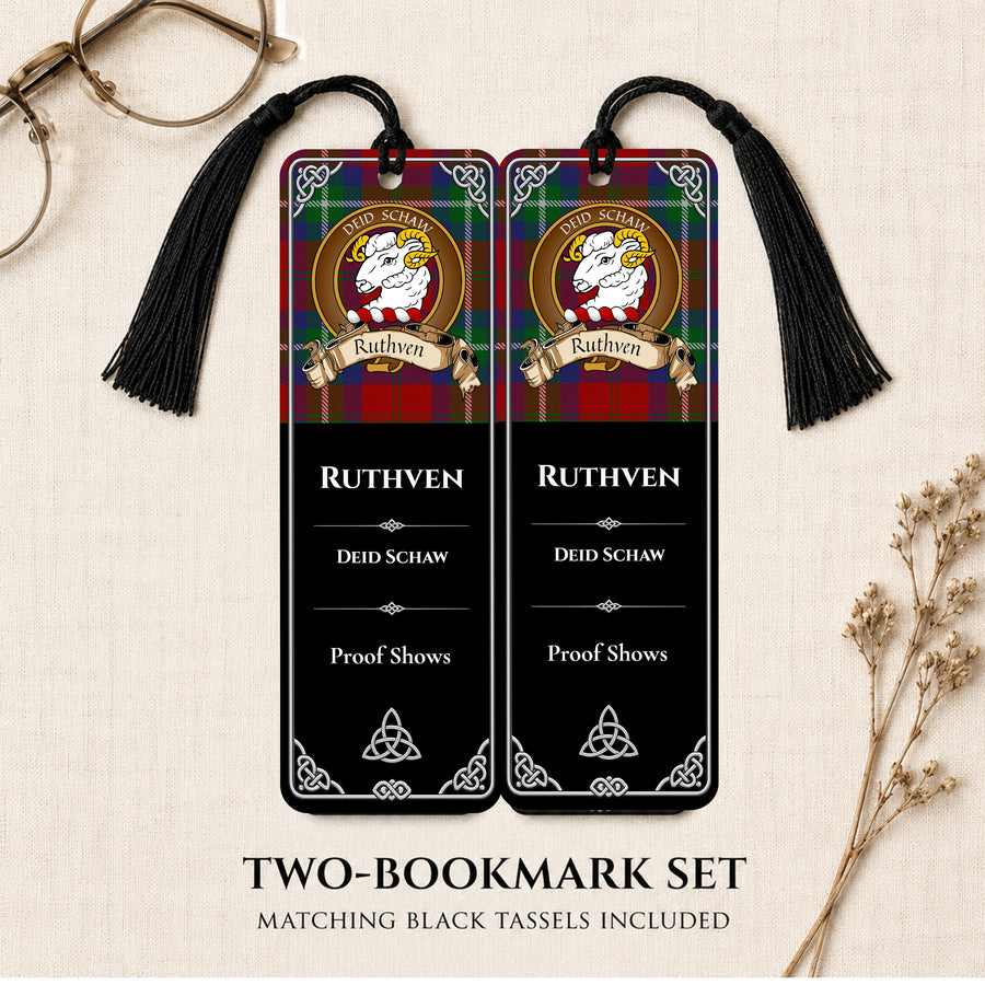 Ruthven Scottish Clan Crest Metal Bookmarks - Brown Set of 2