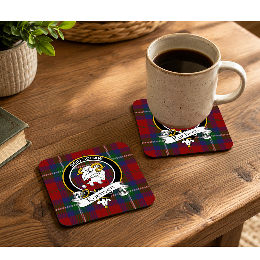 Ruthven Scottish Clan Crest Rubber Coasters - Black Design Set of 4
