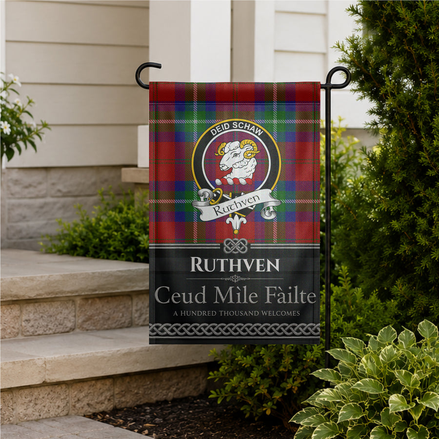 Ruthven Scottish Clan Crest Garden Flag - Black Design