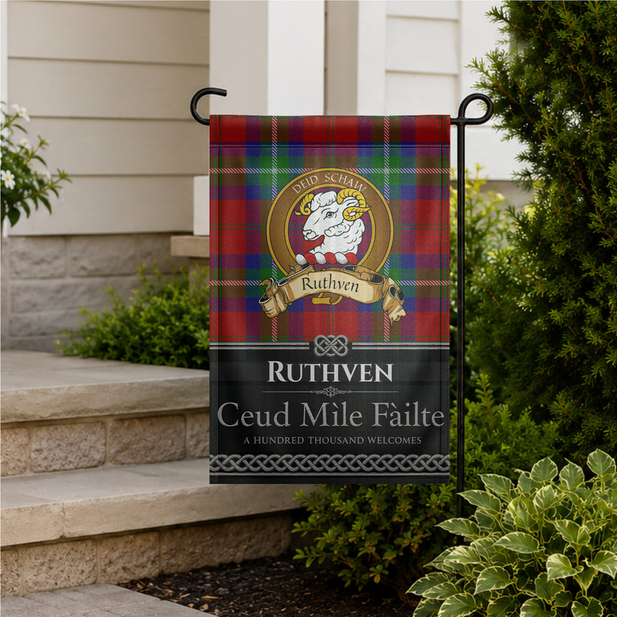 Ruthven Scottish Clan Crest Garden Flag - Brown Design
