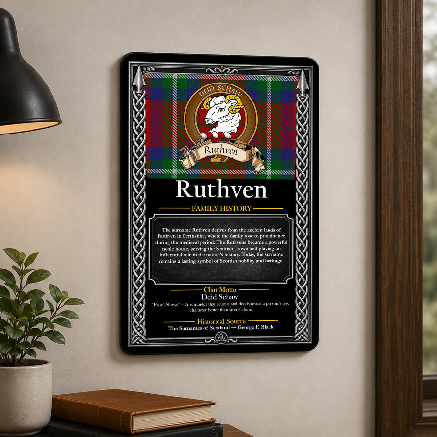 Ruthven Scottish Family History Metal Sign – Brown Crest
