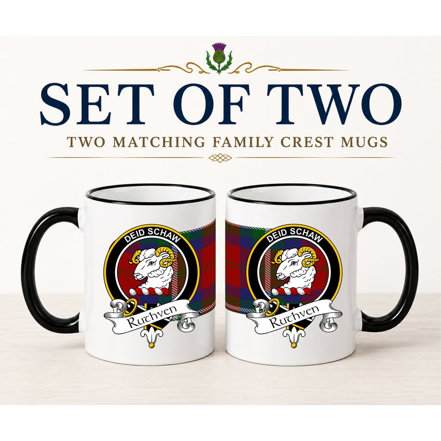 Ruthven Scottish Clan Crest 11 oz Mugs – Black Crest Design | Set of 2